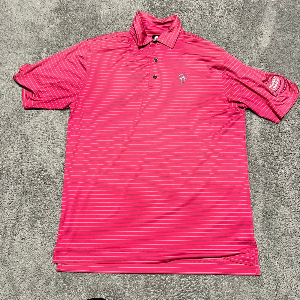 Footjoy Polo Shirt Mens Medium Hot Pink Striped Golf Short Sleeve